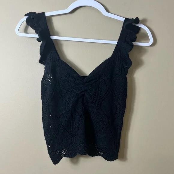 Black‎ Knit Ruffle Sweater Tank Top Size XS-S Boho Cottagecore Romantic - Picture 8 of 8